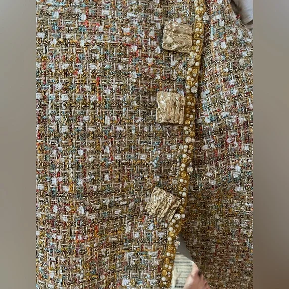 Self-Portrait Gold Tinsel Boucl Tweed Mini Dress size 10